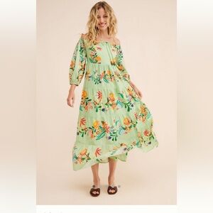 Farm Rio off the shoulder long sleeve tiered floral midi dress M NWT